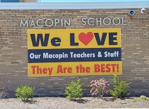 The Macopin Middle School PTO cannot contain its love for the Macopin teachers and staff. To celebrate National Teacher Appreciation Week, the Macopin PTO sponsored a 6-foot by 12-foot banner that is being hung on the exterior of the school to let the whole community know how much the children and parents of Macopin Middle School love and miss their educators during the COVID-19 isolation