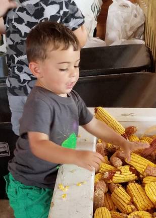 Taking corn off the cob at the Family Fun section of the State Fair on Sunday, Aug. 4.