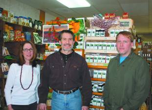 The team at Harvest Moon Health and Nutrition on Marshall Hill Road in West Milford, from left to right, Sally and John Malatras, proprietors, and Steve Keil, store/supply manager. Photo by Ginny Raue