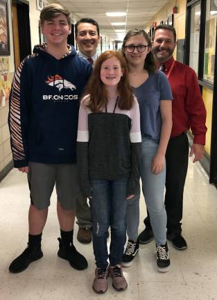 Pictured left to right, front row to back row, Justin Robbins, Kaitlyn Stramaglia and Amanda Murphy, Asst. Principal Oliver Pruksarnukul and Principal Marc Citro. submitted photo