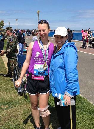 Joan Darnsteadt, left, is seen here with her cousin, Leslie Minutti, her inspiration for running the New Jersey Marathon. Darnsteadt raised $3,300 for the Leukemia and Lymphoma Society. Minutti is a 15-year survivor of Hodgkin's Lymphoma.