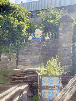 A repainted Humpty Dumpty is back on the wall at The Gingerbread Castle in Hamburg. (Photo by Laurie Gordon)