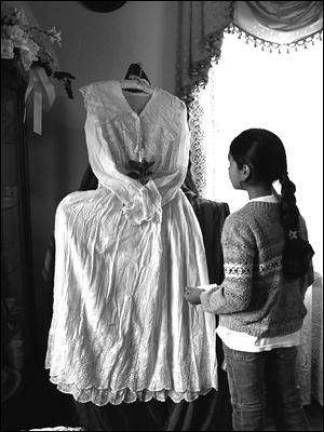 Vintage bridal gowns on display at Jefferson Museum