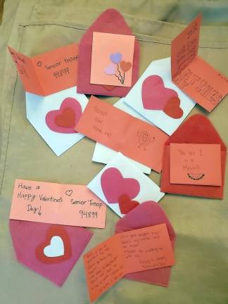 The Senior Girl Scouts of Troop 94899 made more than 100 Valentines for the seniors at the Chelsea at Bald Eagle, the assisted living facility in West Milford.