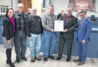 Pictured from left to right are: Assemblywoman Aura Dunn; Pat Loughman, past Post Commander; Walt Hazelman, member; John Trojanowski, Post Quartermaster; Rudy Hass, Commander; and Senator Anthony Bucco.