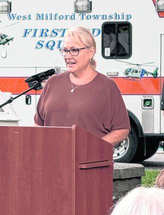 West Milford Mayor Michele Dale addresses the audience with a speech about what 9/11 means to the West Milford community.