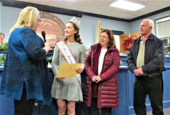 Ann Genader photo Crowned as “Miss American Teen 2019” at the Miss America Coed Pageant in November at Lake Buena Vista, Florida, Kristza Hajek is welcomed home by West Milford Mayor Michele Dale. Eva Hajek, Kriszta’s mother, and Ted Hajek, her grandfather, are also pictured.