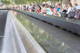 This is one of the two pools at the National September 11 Memorial &amp; Museum in lower Manhattan. Photo by Robert G. Breese.