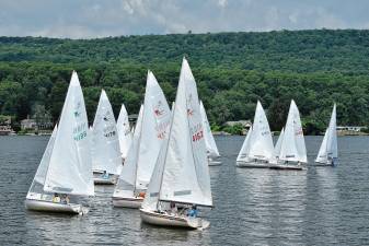 Eighteen Rebel sailboats with two-person crews compete in the Rebel 2025 National Championship Regatta on July 10-12 on Greenwood Lake. (Photos by Rich Adamonis)