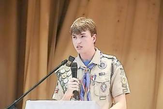 David Braen addresses the audience at the Eagle Scout ceremony.