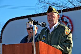 Don Webb photo West Milford's American Legion Commander Bob Allwood speaks to crowd on Veterans' Day.