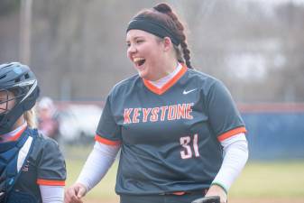 Courtney Cienki pitches a team-high 93 strikeouts for the Keystone College softball team. (Photo courtesy of gokcknights.com)