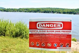 The NJ DEP sign put up at Brown's Point on Greenwood Lake in July.