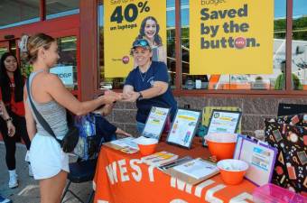 The West Milford First Aid Squad collects donated school supplies Aug. 9 at the Staples in Riverdale. (Photo provided)