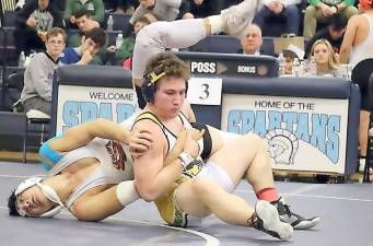 Norman Rubinsky beats a Tenafly wrestler in last years District Tournament. Photo was taken last year by Linda Heisler.