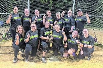 The Misfits have won their second straight West Milford Women’s Softball League championship. Pictured: Kate Juskiewicz, Emma Carson, Jess Ruddy, Jerica Keegan, Denise Fisher, Kelly Gormley, Nicole Shenise, Stephanie Swinney, Mackenzie Porch, Danielle Masters, Dawn Fisher, Kristi Clave, and Peyton Porch. Not pictured: Jess Perucki &amp; Megan Portero.