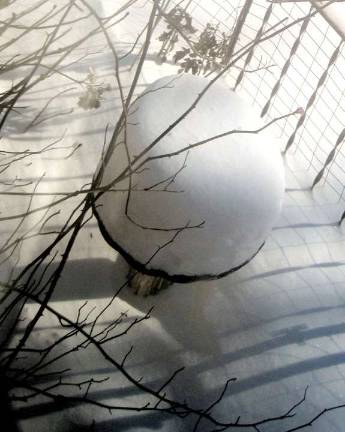 Photo provided by Chuck Berk There wasn't much splashing going on in this bird bath in Hewitt after the snow storm last Friday.