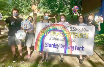 Members of the Warwick Community Center’s Youth Advisory Board getting ready for Pride on Saturday, June 5, at Stanley Deming Park in the Village of Warwick. Photo provided by Melissa Shaw-Smith.
