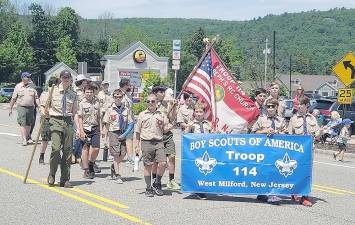 Boy Scout Troop 114 marches in West Milford’s Memorial Day Parade.