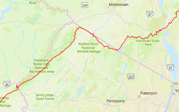<b>The Appalachian Trail passes through the Delaware Water Gap from Pennsylvania, runs atop the Kittatinny Ridge in New Jersey and hugs the New York border before turning northeast and crossing the Hudson River at Bear Mountain State Park. (Source: arcgis.com) </b>