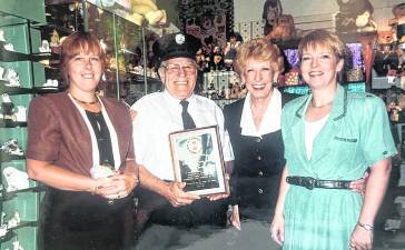 The Meyer House on Route 23 in Newfoundland, featuring Western garb, hobby items, collection pieces and unique gifts, was a shopper’s Paradise 30 years ago. Mike Triolo, for the Community Fire Company of Newfoundland and Oak Ridge in 1998, thanks store representatives for support money donated from Beanie Baby sales. Carol Gargone, Mike Triolo, Barbara Jones, and Kathleen D’Agati are pictured.