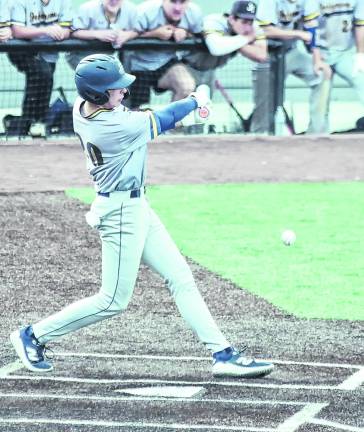 Jefferson batter Chase Okken hits the ball into foul territory in the second inning.