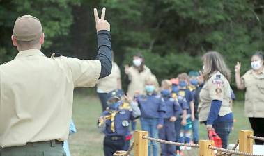 West Milford Pack 9 Cubmaster Adam Courtney leads the pack’s crossing over ceremony on Friday, Sept. 18, at the Teen Center. Photo provided by Tracy Courtney.