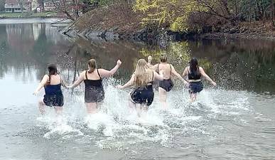 A cold, wet day in West Milford didn’t keep the WM Special Olympics coaches from gathering at Mt. Glen Lakes to participate in Special Olympics New Jersey’s “virtual” 2021 Polar Bear Plunge. Provided photos.