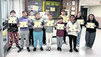 Macopin Middle School's Students of the Month are: from left, Dakota Pittelko, Alexander Moreno, Ryan Zachar, Calvin Lewis, Aidan McCrum, Evan Matlosz, Declan Handel, Cesar DeJesus, Valeria Checo, Lily DeRobertis, Atilana Golden.