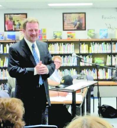 Photo by Patricia Keller West Milford Superintendent James McLaughlin, seen here when he was hired last year, received a bonus of over $12,000 for meeting most of the goals set for him.