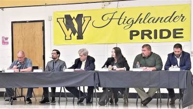 The six BOE candidates during a recent forum at the high school.