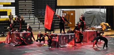 The West Milford Color Guard performs its new ‘Bad Guys’ program Saturday, Jan. 13 in the school gym. (Photo by Bret Harmon)