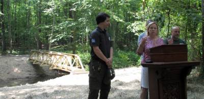 Democrat Cassandra “Sandi” Lazzara, top vote getter in the race for three Passaic County Commissioner seats, is seen at Highlands Preserve (formerly San Cap Park) in the Hewitt section of the Township of West Milford in 2018 when she cut a ceremonial ribbon reopening the upgraded park. File photo by Ann Genader.