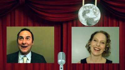 Matt McCarthy and Anna Marie Sell appear as George and Mary Bailey in the Theater Project’s radio play “It’s a Wonderful Life.” Screenshot provided by Transcend Streaming.