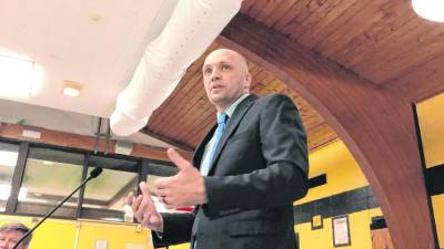 Brian Kitchin speaks at the Board of Education meeting Thursday, March 28 after he was named superintendent of the West Milford Township School District, effective July 1. (Photos by Kathy Shwiff)