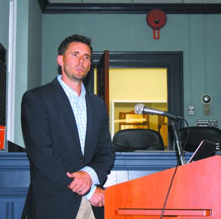 Jeffrey Houser, an engineer, spoke at a West Milford Health Department sponsored forum on new septic requirements.