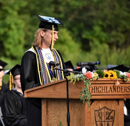 Co-valedictorian Brandon Scrimenti speaks at graduation.