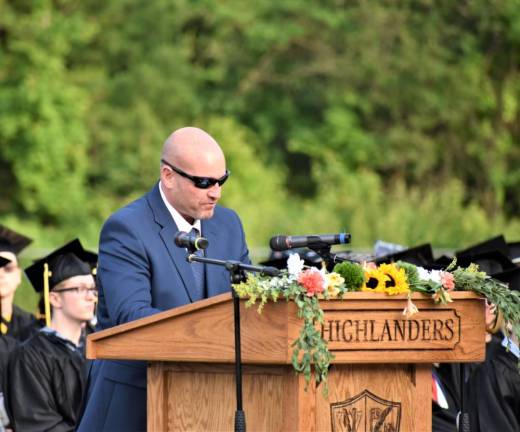 Principal Mathew Strianse speaks during the commencement ceremony.