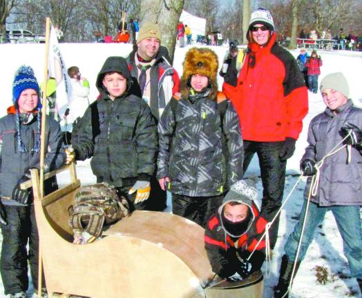 Anti-Zombie Car - The Black Hawk Patrol from Pack 159 decided on this streamline car to cut through the chaos. It got them to fourth place in the overall completion. Pictured above are Jason Seclen, Thomas Barker, Ryan Carnes, Sean Rodriguez, Patrick Lungren with Webelos Leaders Steve Rodriguez and Betsy Newbury.