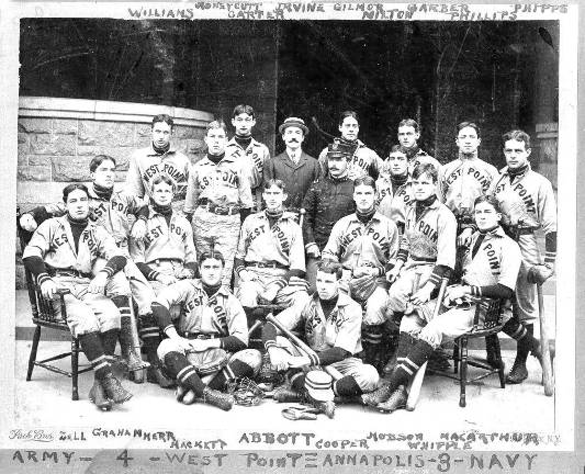 The future five-star general Douglas MacArthur, pictured in the front row to the right, was a member of the 1901 Military Academy's baseball team.