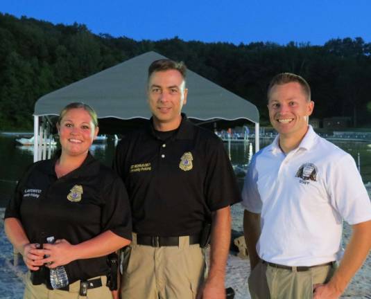West Milford Police Officers Amy Antonucci and George Richnavsky with Community Services and Recreation Director Tim Roetman oversaw the CASA Beach Party for eighth graders in the community.