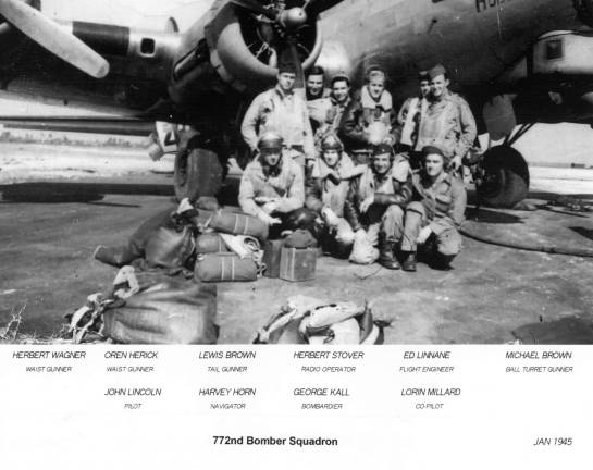 Horn was a navigator in John Lincoln&#x2019;s Crew attached to the 772nd Bomber Squadron, 463rd Bomber Group, 15th Air Force based in Foggia, Italy. Pilots Lincoln and Lorin Millard were posthumously awarded the Distinguished Flying Cross in 2012, one of the most prestigious service medals.