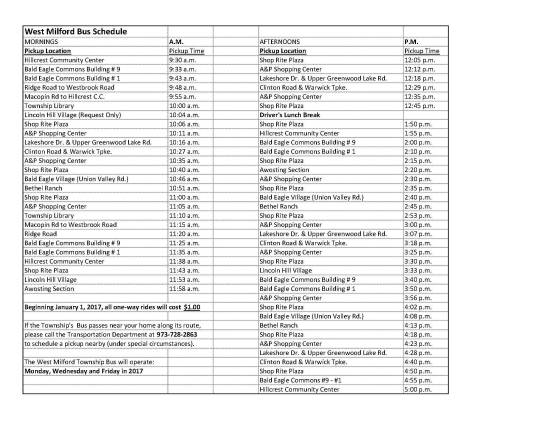 Local bus schedule announced