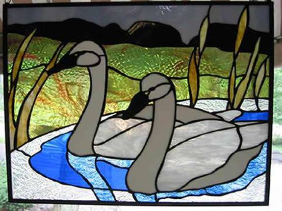 Some of the stained glass work created by Susan Schrier of West Milford.