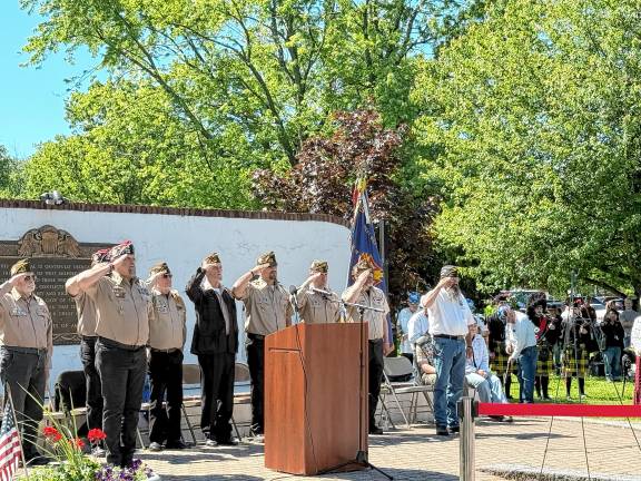 Veterans salute during the Memorial Day ceremony Monday, May 26. (Photo by Denise von Wilke)