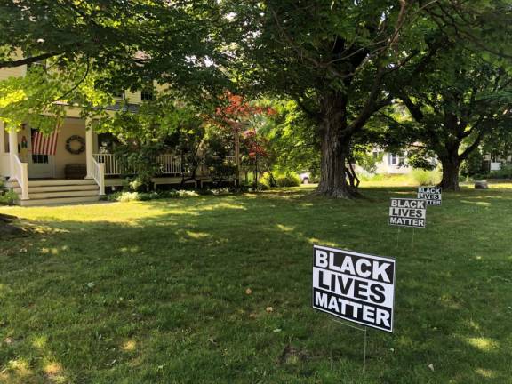 Black Lives Matter signs in a yard on Forester Avenue.