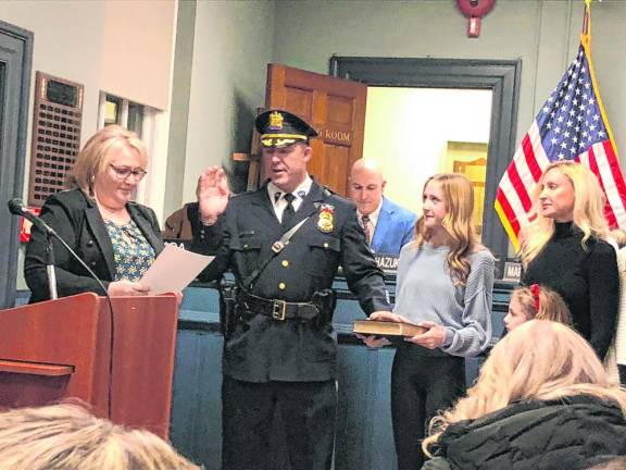 Police Chief Shannon Sommerville takes the oath of office Jan. 3. (Photo by Kathy Shwiff)