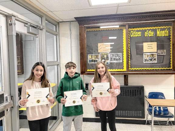 MC1 Macopin Middle School students named Citizens of the Month for January are, from left, Lana Pinon, Rocco Pugliese and Emma Lawrence. (Photos provided)