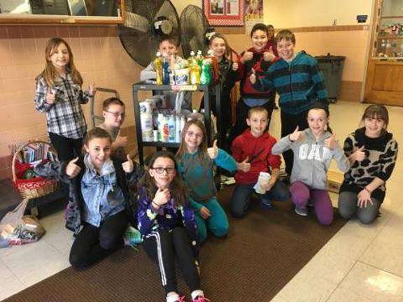 PK Student Council members collected donations from all of the classrooms. Pictured here are Sierra Koeppe, Ryan Lombardi, Sarah Pilaar, Sean Yates, Aiden Lucas, Victor Bardsley, Gianna Levan, Allie Forgie, Brooke Reed, Erik Reilly, Meagan VanKirk and Tiffany Santa Lucia.