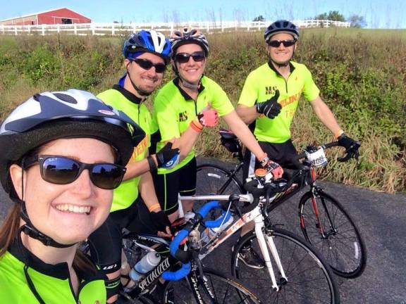 The Demyelinate This team participated in a bike event to benefit MS in 2015, from left, Kaitlyn McGrath, Eddie McKeon, Lyndsay Wright, and her brother Chris Wright.